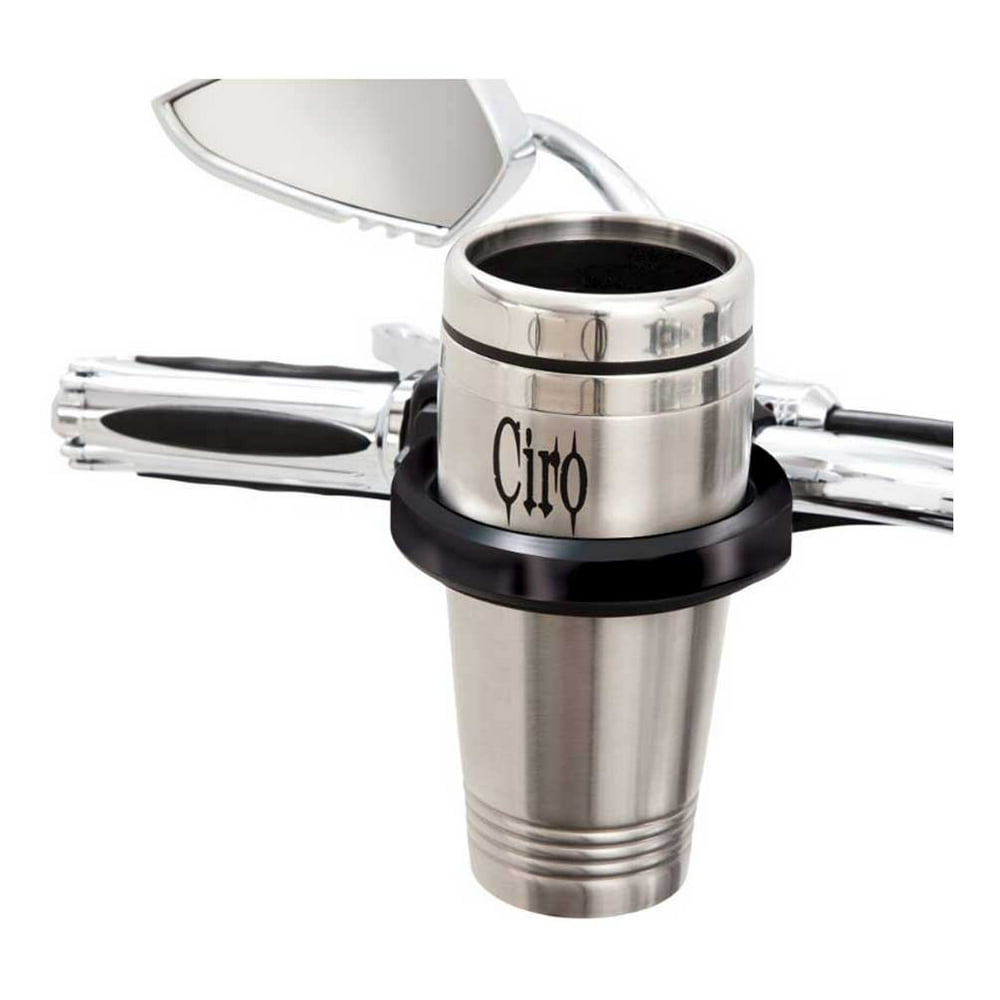 Ciro Black Cup Holders Multiple Sizes & Mounts for Harley, Includes