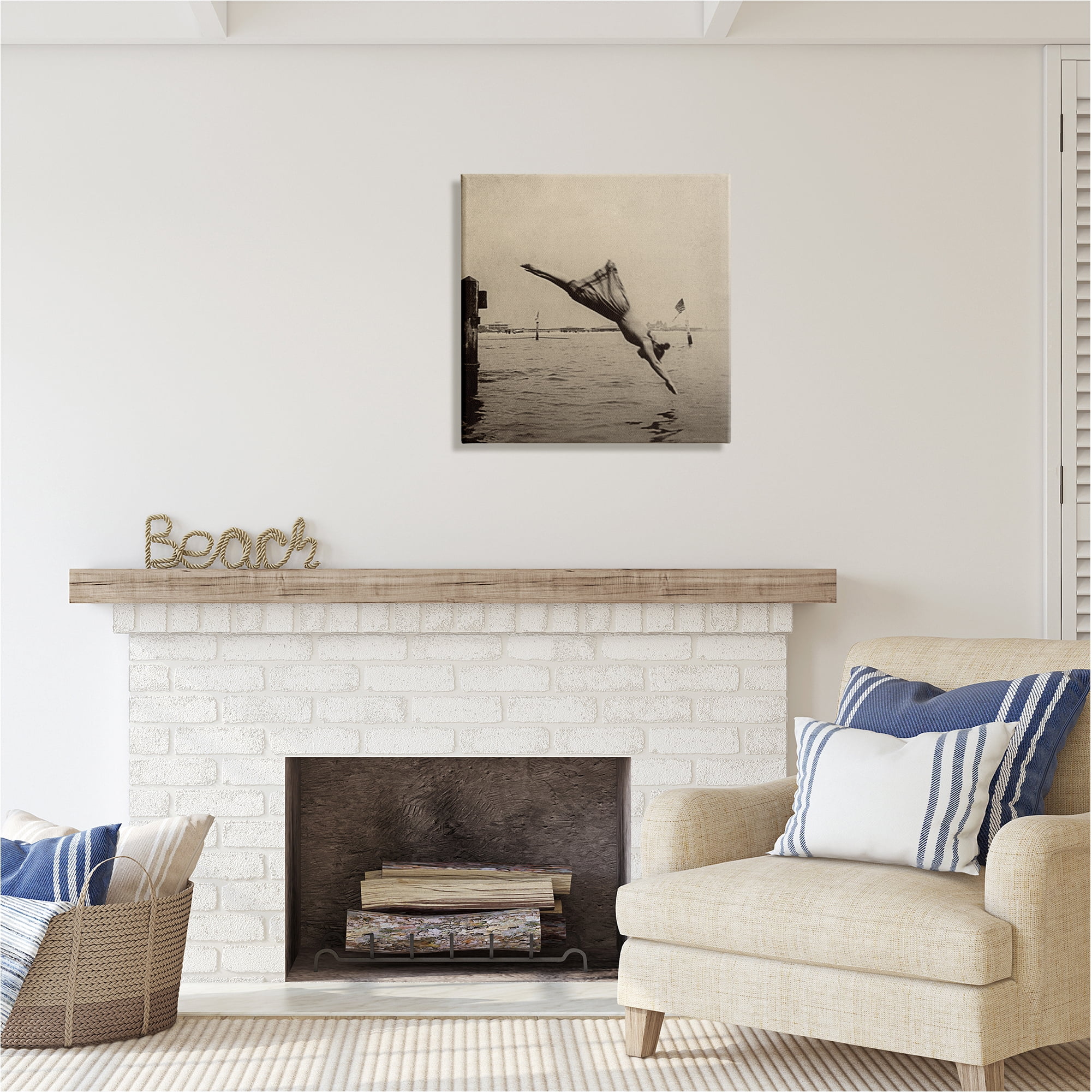 Stupell Industries Vintage Diving Girl Landscape Photography Gallery Wrapped Canvas Art Print Wall Art, 24 x 24