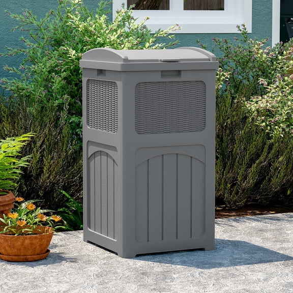 Patiowell 36 Gallon Hideaway Can Resin Trash with Latch for Backyard, Deck, or Patio,Gray