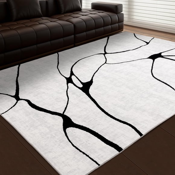 Alfombra moderna YIHOUSE, lavable, 240 x 300 cm, color blanco y negro