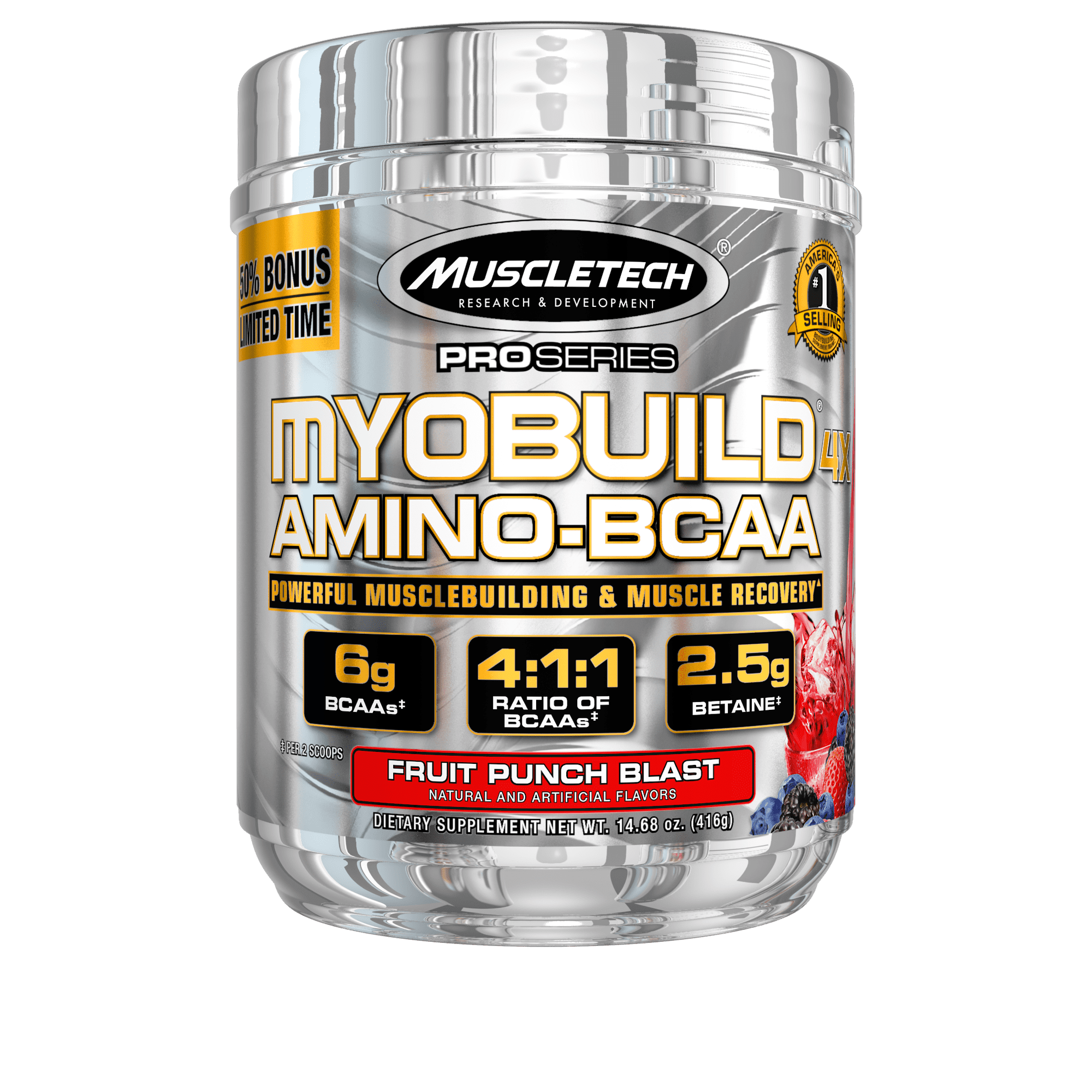 Pro Series Myobuild BCAA Amino Acids Supplement, Muscle Building and Recovery Formula with Betaine & Electrolytes, Fruit Punch Blast, 36 Servings (332g)