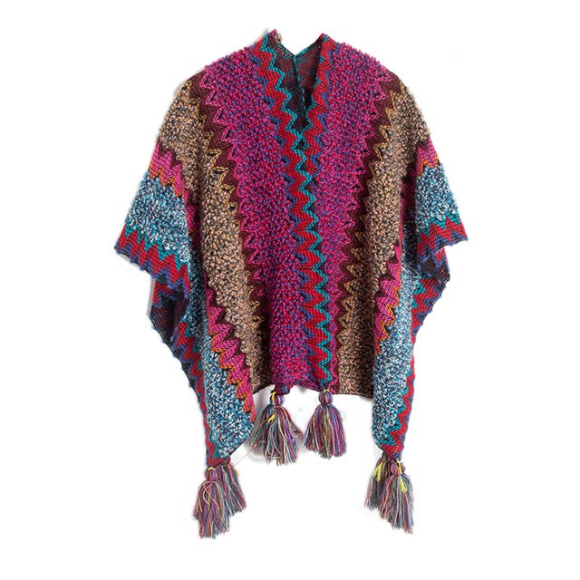Poncho tipo capa de punto para mujer, cárdigan de punto tipo kimono con flecos para otoño e invierno, manta navideña, bufanda, regalos