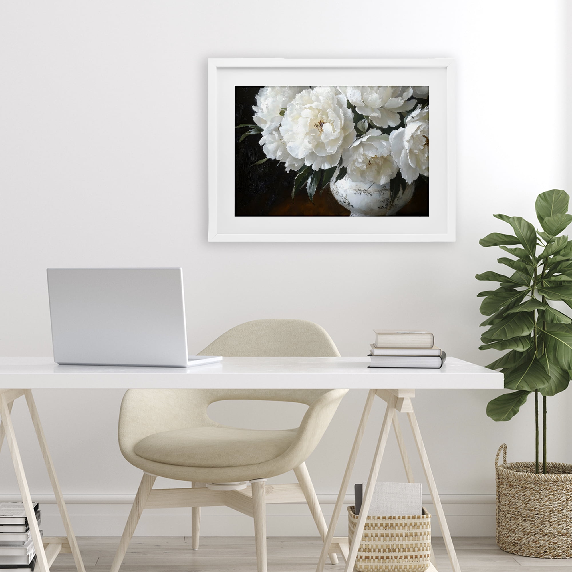Stupell Industries White Flowers in Vintage Vase White Framed Print Under Glass, design by Petal Prints Design