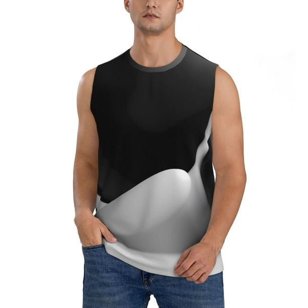 Fotbe Black White Fluid Sculpture Men's Camiseta sin Mangas Estampada para Hombres, Playera Casual para Gimnasio, Entrenamiento, Playa-Large