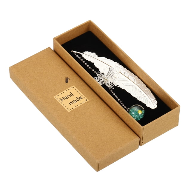 Uxcell Metal Feather Bookmarks Butterfly Book Marks Page Markers Gift Box Packaging Silver Blue Yellow