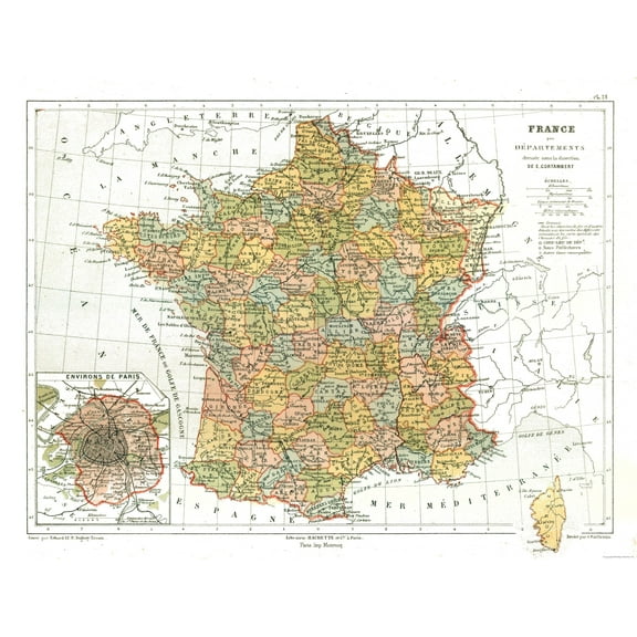 Historic Map - France - Cortambert 1880 - 30.33 x 23 - Vintage Wall Art