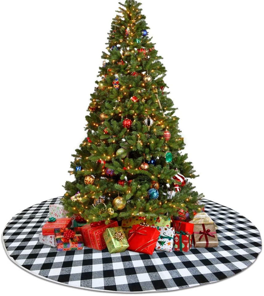 48" Luxury Christmas Tree Plaid Skirt Double Layers Holiday Party Xmas Decor US 