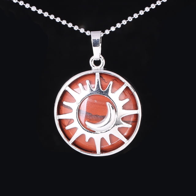 Pendant Flat Bead Natural Stone Crystal Quartz Silver Color Necklace Women Men