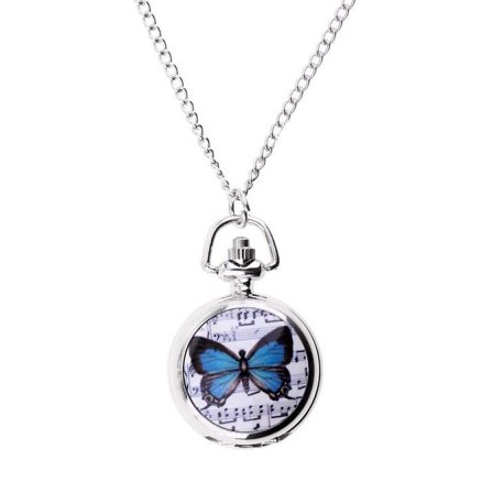 Womens Girls Beautiful Butterfly Alloy Chain Pocket Watch