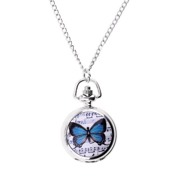 Womens Girls Beautiful Butterfly Alloy Chain Pocket Watch