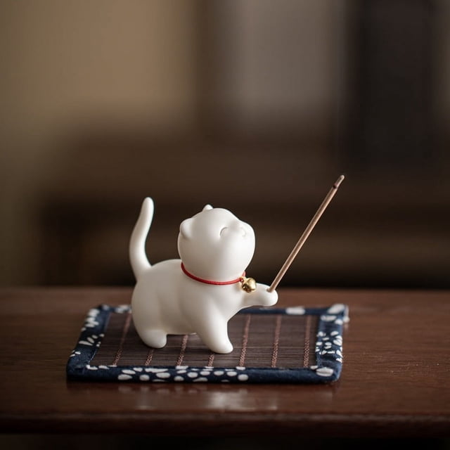 Lindos adornos de cerámica para fusor de incienso con forma de gatito, lindo bolígrafo para té con forma de gato, inserto de incienso creativo para interiores y hogares