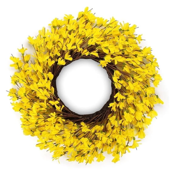 24 Inch Yellow Forsythia Wreath Winter Front Door Blossom Cluster Flower Farmhouse on Grapevine for Festival Celebration Wall Window Decoration Home Christmas Décor