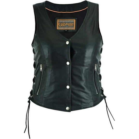 Daniel Smart XS to 5XL Black Women Leather Vest Premium Leather Vest for Biker Ladies-Stylish Side Laces