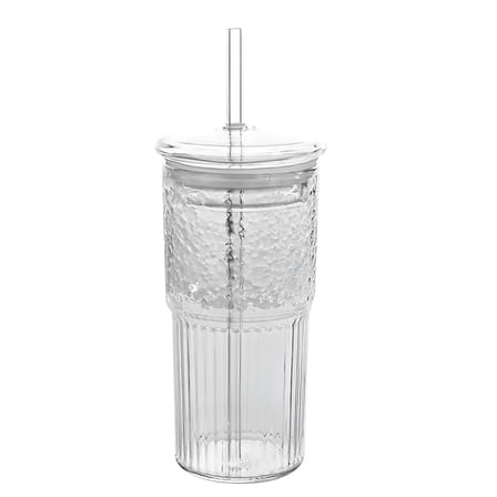 ACDANC Glass Cups with Lids and Straws - 20oz Coffee Cups Gifts for Women Drinking Glasses Iced Smoothie Cup Glass Tumbler Water Glasses Ribbed Glassware Clear Cups Travel Coffee Mug Glasses