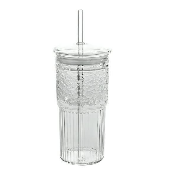 ACDANC Glass Cups with Lids and Straws - 20oz Coffee Cups Gifts for Women Drinking Glasses Iced Smoothie Cup Glass Tumbler Water Glasses Ribbed Glassware Clear Cups Travel Coffee Mug Glasses