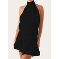 thumbnail image 4 of Women Ruffle Halter Neck Mini Dress Mock Neck Open Back Tiered Dress Y2K Mesh Layered Dresses Black S, 4 of 8