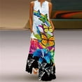 thumbnail image 2 of Fesfesfes Womens Dress Floral Print V Neck Spring Long Dress Loose Casual Sleeveless Beach Dress with Pocket, 2 of 4