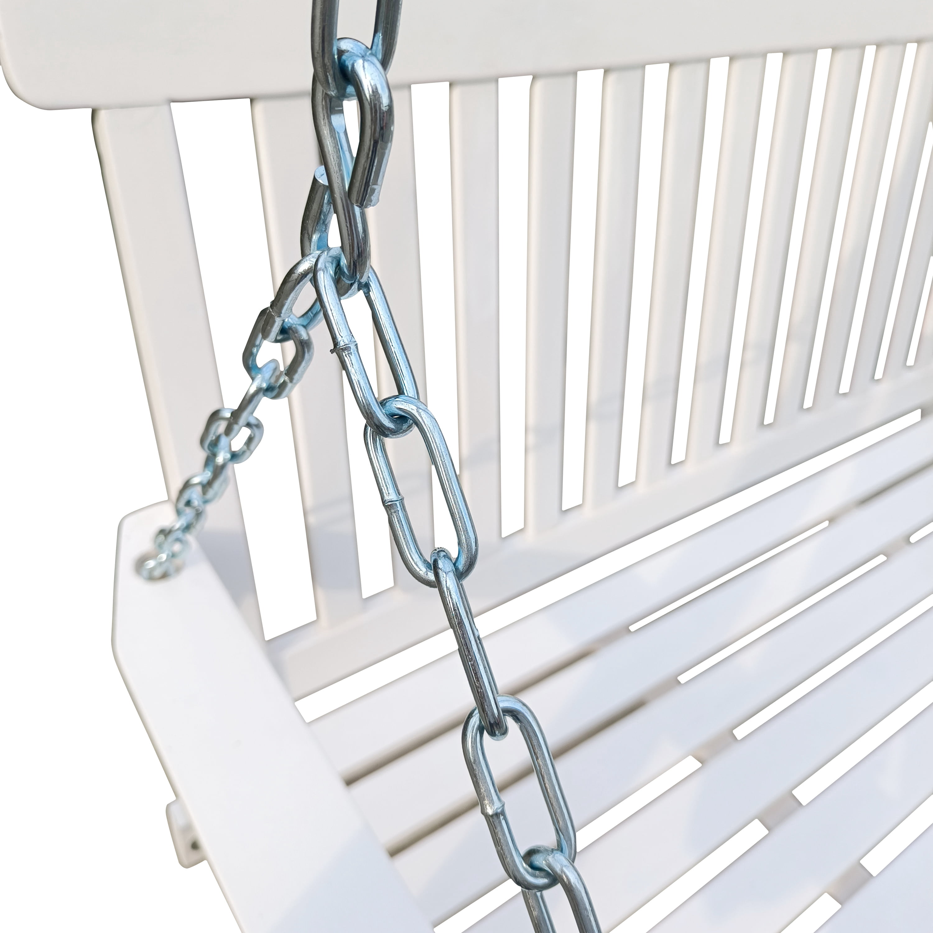 Hanging Porch Swing, Wooden Bench Swing with Armrests and Hanging Chains for Yard Garden Patio, White