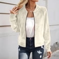 thumbnail image 2 of DHFJKG Suede Bomber Jackets For Women Crop Top Slim Fit Solid Color Zipper Coat Lightweight Streetwear Cozy Outerwear, 2 of 4