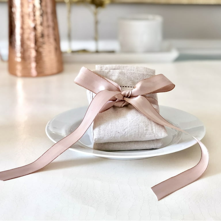 Tan & Rose Gold Grosgrain Ribbon 1 1/2 inch, 30 Yards, 10 Yards Per Roll, 3  Rolls, Double Face, 1.5 Inch, Premium Fabric Ribbon with Metal Trim