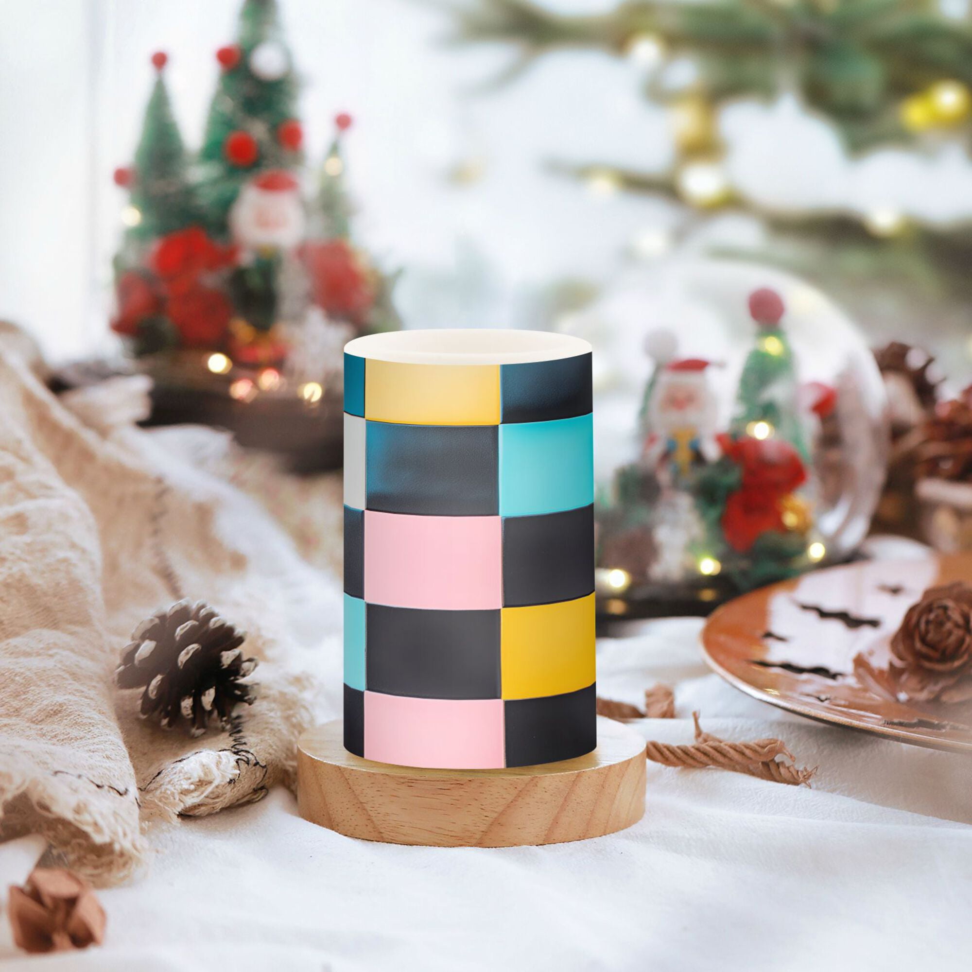 Yayeee Flameless Candles with Remote Flickering Battery Operated Multi Color Changing, Pink Checkered Pattern