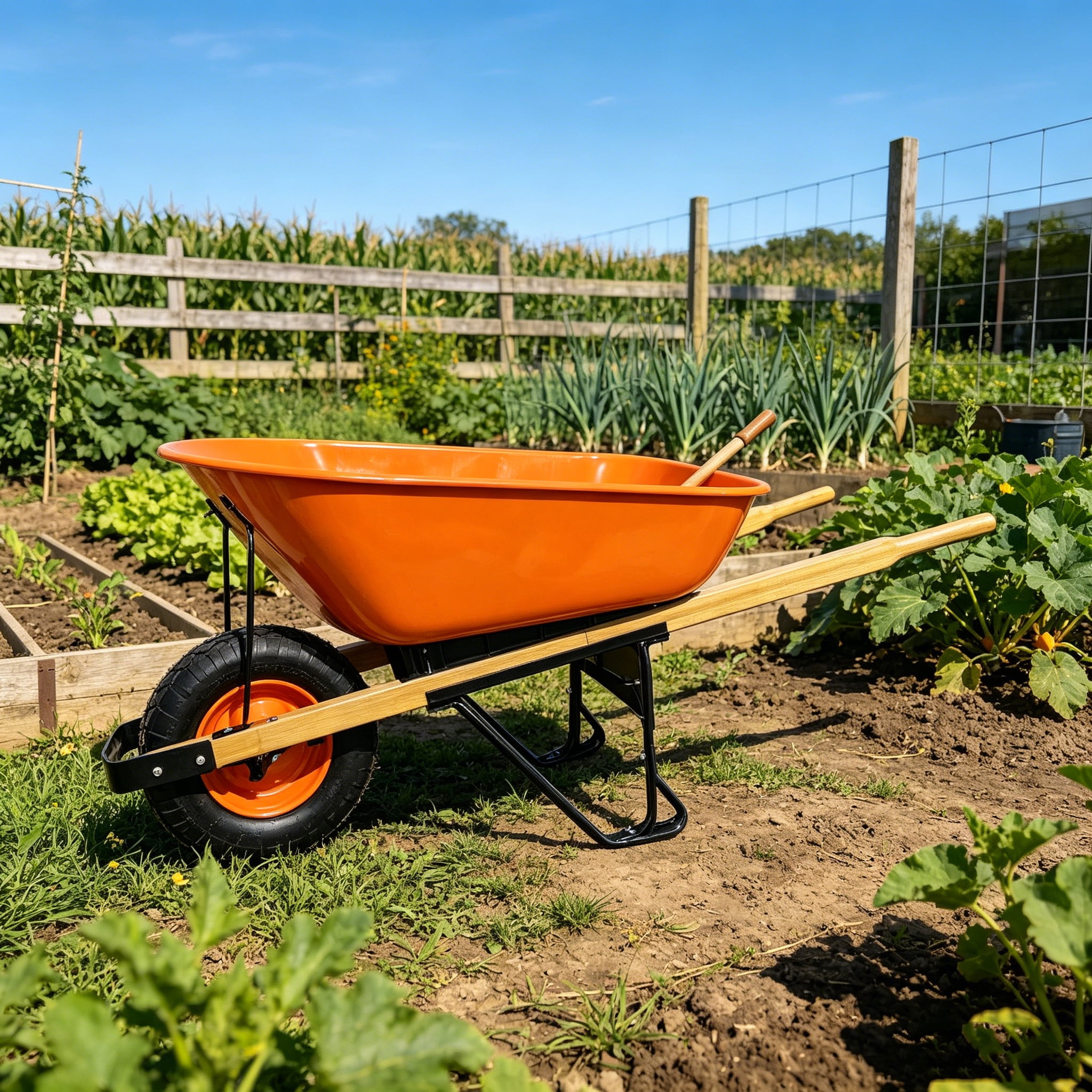 Steel Tray Wheel Barrow Two Wheeled Trolley for Green Garden 15 inch Pneumatic Wheel
