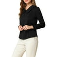 thumbnail image 4 of INSPIRE CHIC Women's Peter Pan Collar Keyhole Back Button Decor Long Sleeve Blouse S Black, 4 of 8