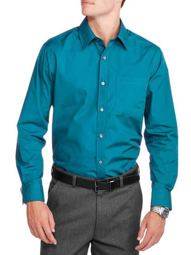 GEORGE - Long Sleeve Slim Fit Poplin Shirt - Walmart.com - Walmart.com