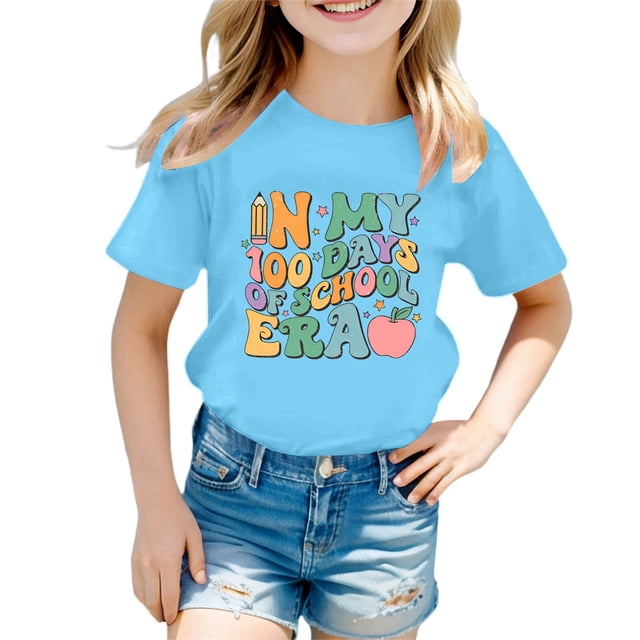 Xuewenshw T-Shirt Mode Enfant Décontracté Imprimé Col Rond Manches Courtes Ample