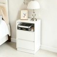 thumbnail image 3 of IVV Contemporary White Nightstand with Open Shelf, Two Drawers and Hidden Handle Design, for Bedroom Apartment, 15.75"W x 11.81"D x 23.62"H, 3 of 10