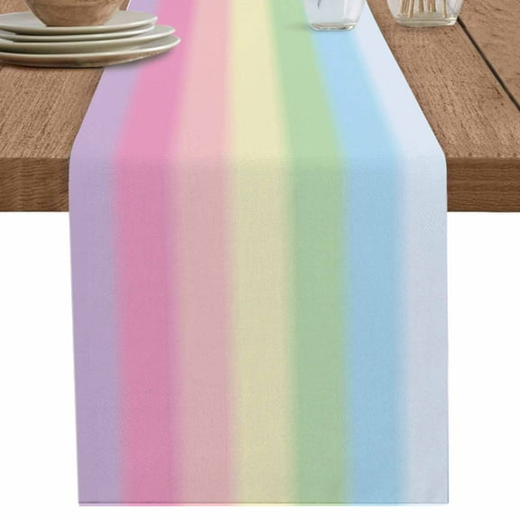 Ombre Rainbow Table Runner 120 Inches Long for Dining Table Decor,Abstract Colorful Geometric Stripes Burlap Linen Farmhouse Table Runner Coffee Table Runners Dresser Scarf for Kitchen Party Holiday
