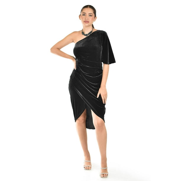 Vestido de terciopelo de un hombro Roman Fashion /Juvenil, 42723 (Negro) negro CH