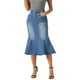 thumbnail image 1 of Falda de mezclilla con cola de pez Inspire Chic para mujer, falda midi de jean ajustada, L azul claro, 1 of 6