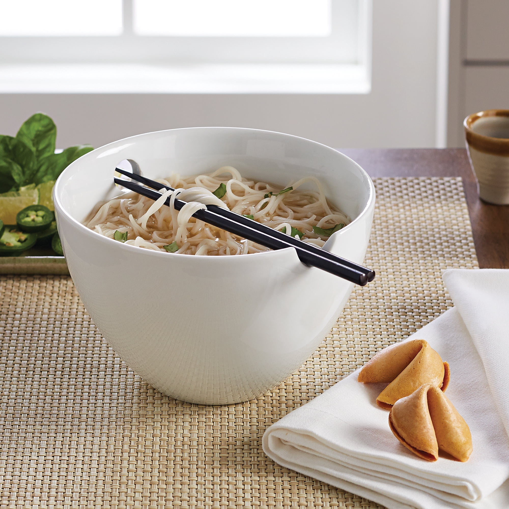 Better Homes & Gardens White Porcelain Noodle Bowl with Black Chopsticks