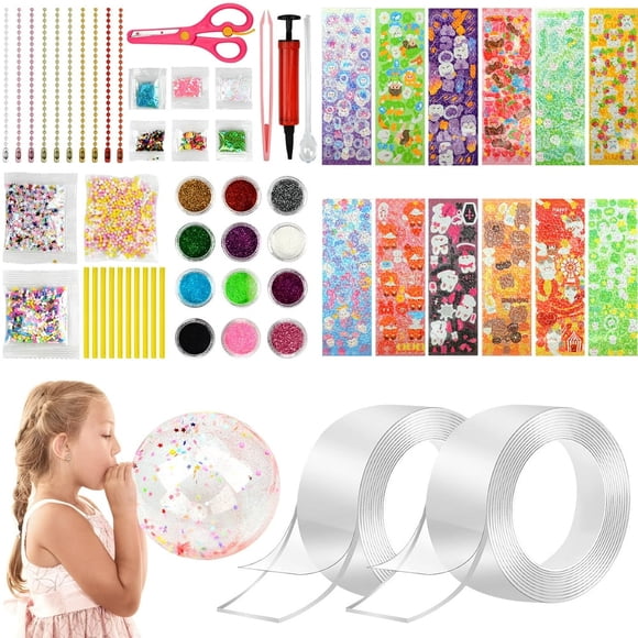 MesaSe Nano Tape Bubbles Kit 2 Pack Double Sided Nano Tape Kit for Making Bubbles Nano Tape Bubbles with Sequin Glitter Stickers for Kids Girls Boys Creative DIY Craft Making Bubbles T