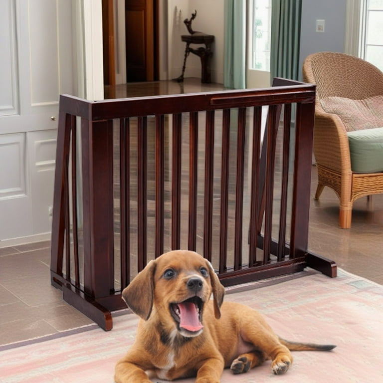 Pefilos 20 80 Adjustable Wooden Dog Fence Indoor Freestanding Pet Gates for Dogs Step Over Dog Gate Extra Wide for House Doorways Stairs Brown Walmart