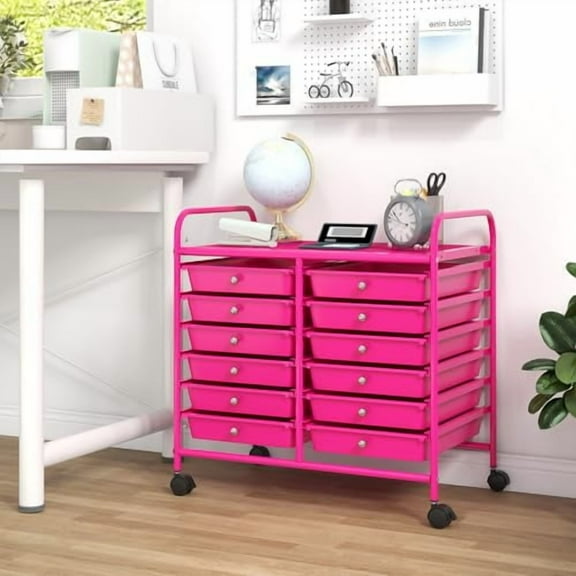 GOFLAME 12-Drawer Rolling Storage Cart, Multifunctional Art Craft Organizer Cart, Mobile Utility Storage Cart with Removable Drawers & Lockable Wheels, Craft Cart for Home Office S