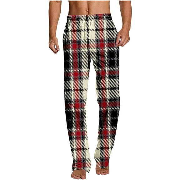 Diufon Pajama Pants for Men Cotton Soft Comfy Plaid Elastic Waist Straight Leg Casual Home Sleep Pants