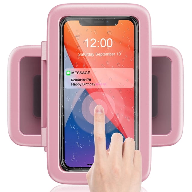 Shower Phone Holder Waterproof 480 Rotation Phone Stand Case Mount for Bathroom Batheub Kitchen Wall Mirro Compatible with iPhone 15 14 13 12 11 Plus Pro Max XS XR up to 6.8" Cell Phone, Pink