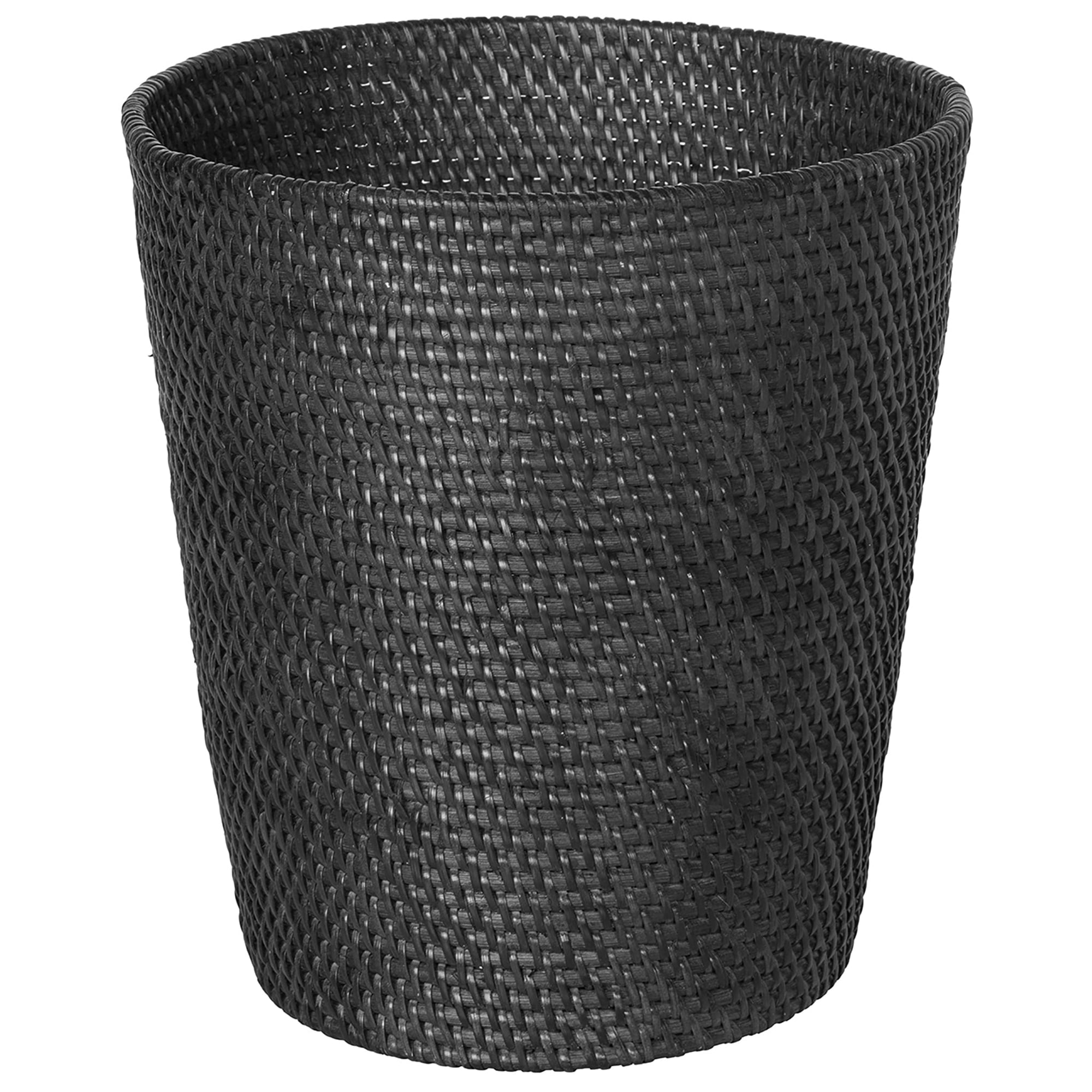 Kouboo Loma Round Rattan Paper Waste Basket, Bathroom, Basket for Dry Or Organic Waste, Basket Garbage, Container Bin, Black