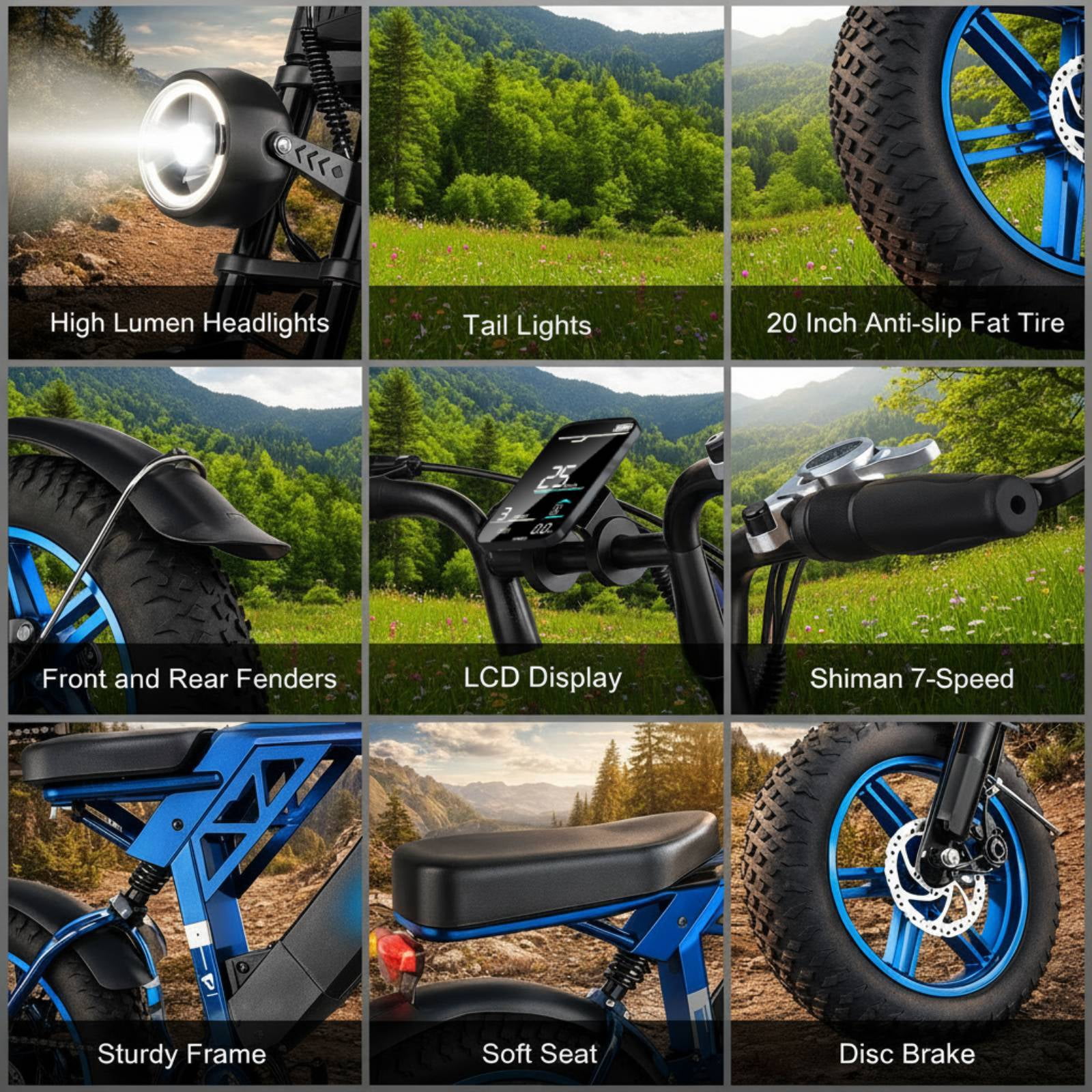 EggKing C200 1000W Electric Bike for Adults, 20" Fat Tire E-Mountain Bikes, 48V 17.5Ah 31MPH Electric Bicycle, Full Suspension UL2849