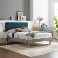 thumbnail image 2 of Platform Bed Frame, Full Size, Wood, Grey Gray Navy Blue, Modern Contemporary Urban Design, Bedroom Master Guest Suite, 2 of 10