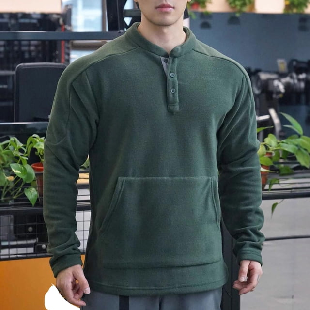 pstuiky Camisas de manga larga de invierno para hombre, Suéter deportivo informal ajustado de manga larga, cuello redondo, medio botón y bolsillo para hombre, color sólido y cálido m