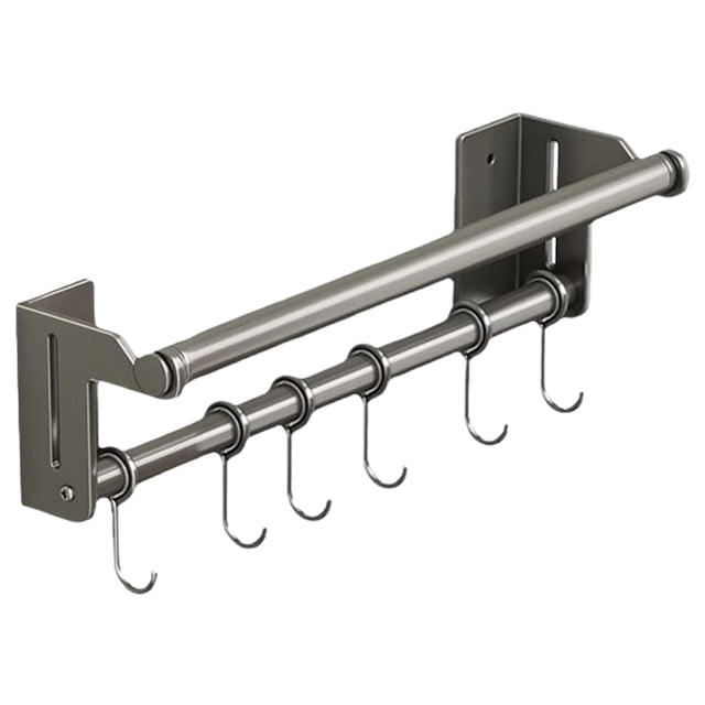BMYJ Stainless Steel Kitchen Rail Organizer, Wall Mounted Utensil and Cookware Hanging Rack with Sliding Hooks, for Storing Pots, Pans, and Kitchen Tools, Practical for Kitchen and Bathroom
