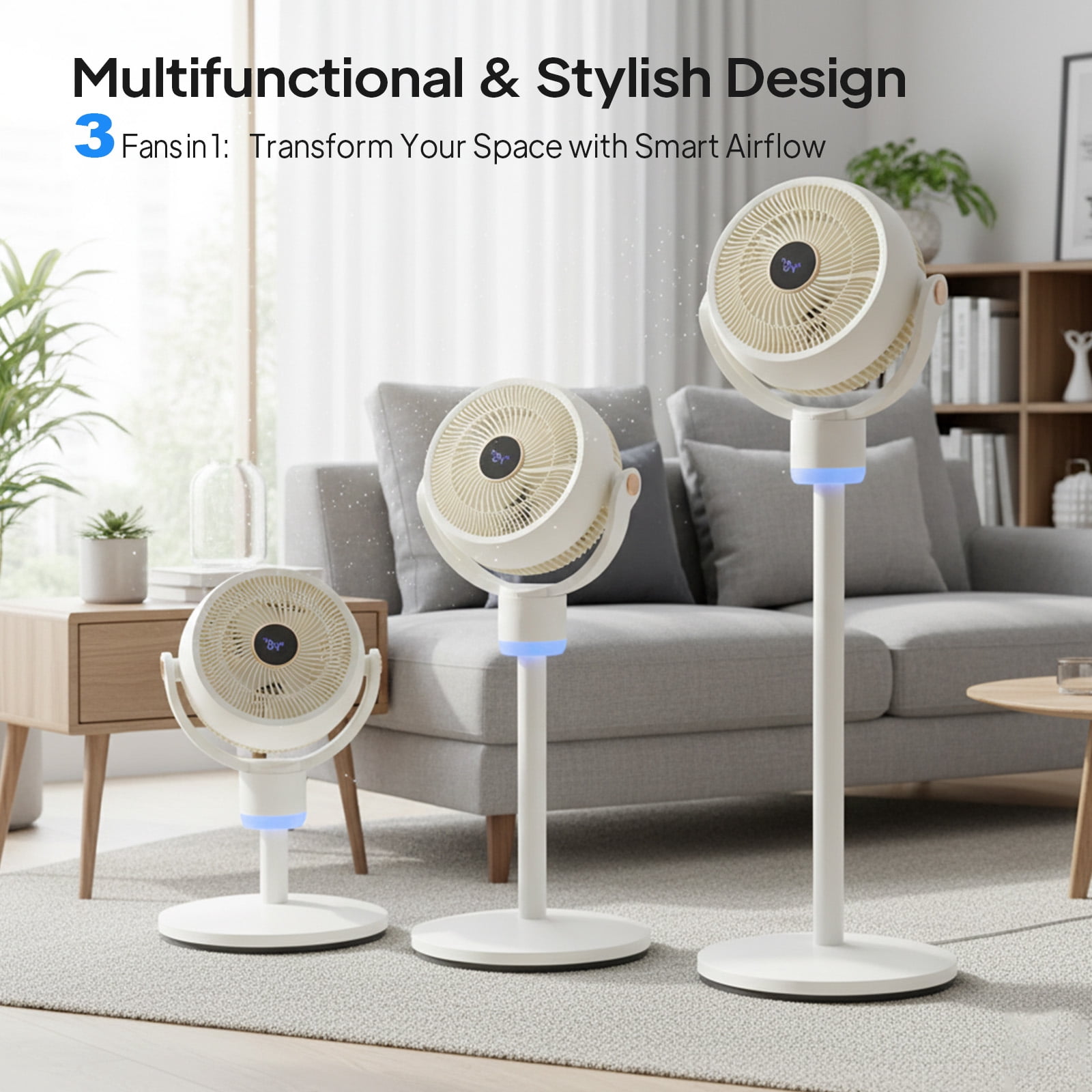 Ktaxon 40inch Standing Fan for Bedroom, 120°+90°Omni-directional Oscillating Fan, 3-in-1 Pedestal & Tabletop Fan with 3 Speeds, 12H Timer, Remote and Adjustable Height, Air Circulator Fan, White