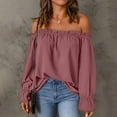 thumbnail image 2 of Womens Spring Summer Off The Shoulder Tops Summer Long Sleeve Strapless Blouses T-Shirt Casual Loose Tunics Shirts, 2 of 7