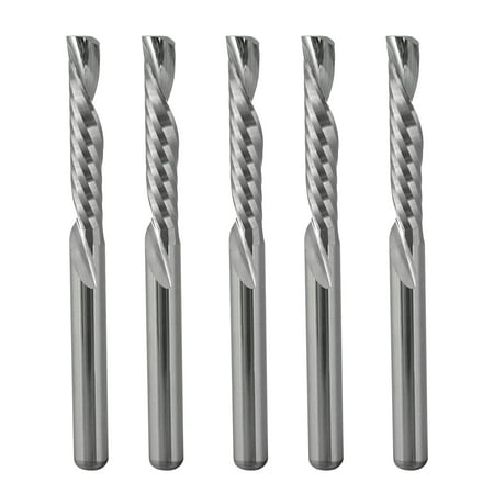 

1/8 Inch Down Cut Single Flute (O Flute) Spiral End Mill CNC Router Bits with 1/8 Inch Cutting Diameter 0.67 Inch (17mm )Cutting Length for Acrylic PVC MDF Wood Pack of 5 (3.175*3.175*17mm)