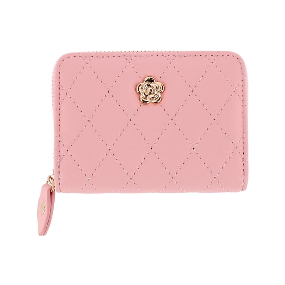 CTM Premium Faux Leather Quilted Look Zip Around Card Case (Women)