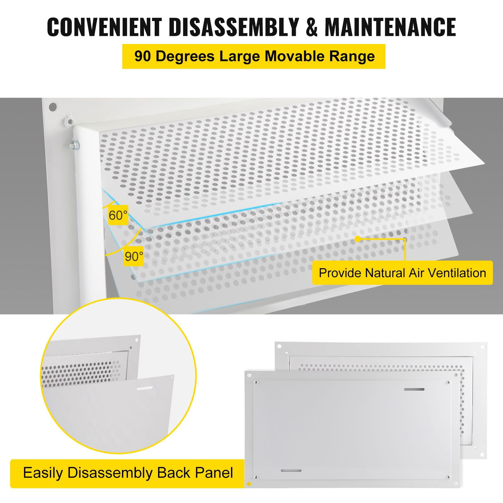 Crawl Space Flood Vent 16x8 Inch Zinc-Coated Steel White with Removable Back Panel for Foundation Wall