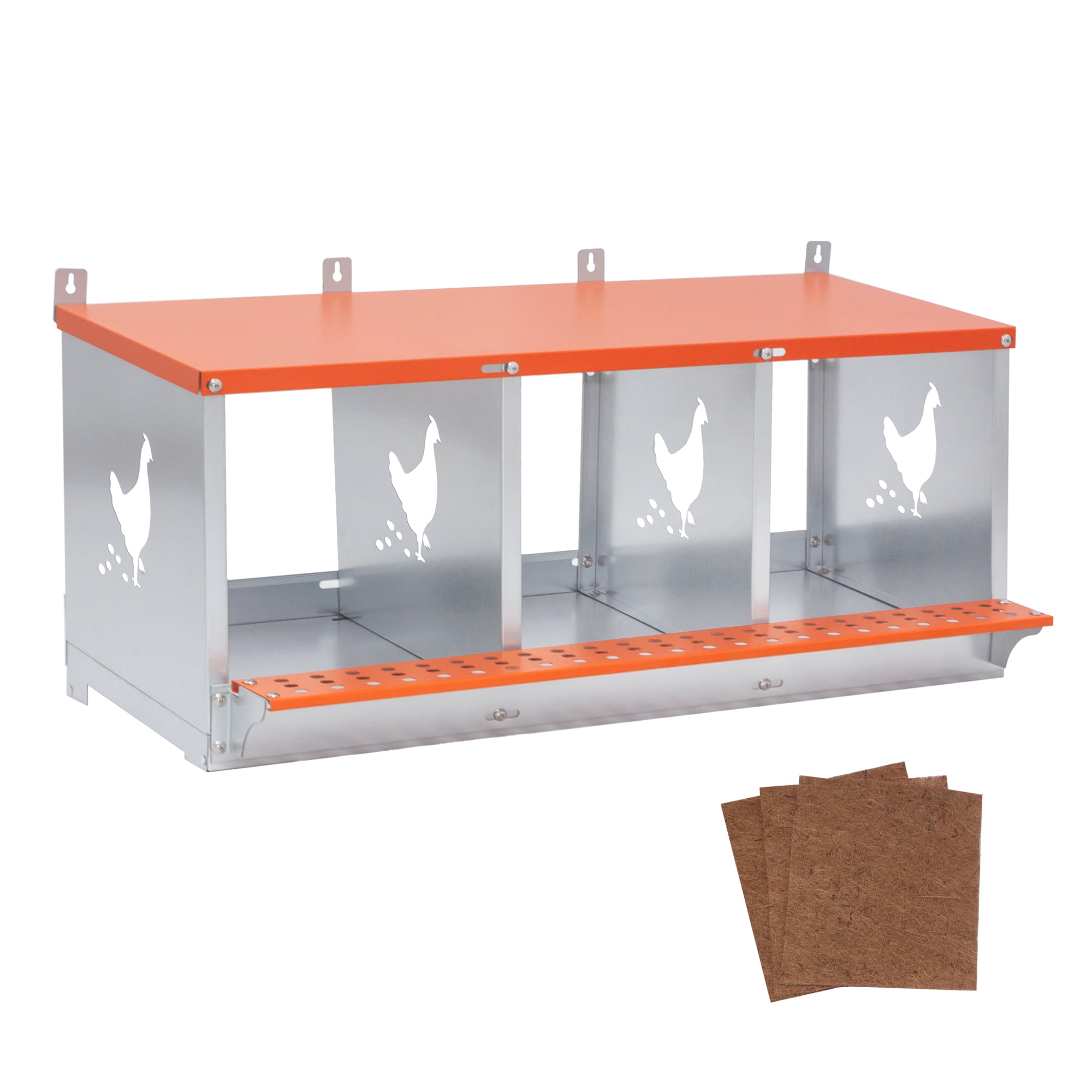 Miniyam 3-Bay Metal Nest Box-Wall Mount for Hens/Ducks, Easy Egg Collection & Assembly, Vented Galvanized Steel Coop Equipment Orange